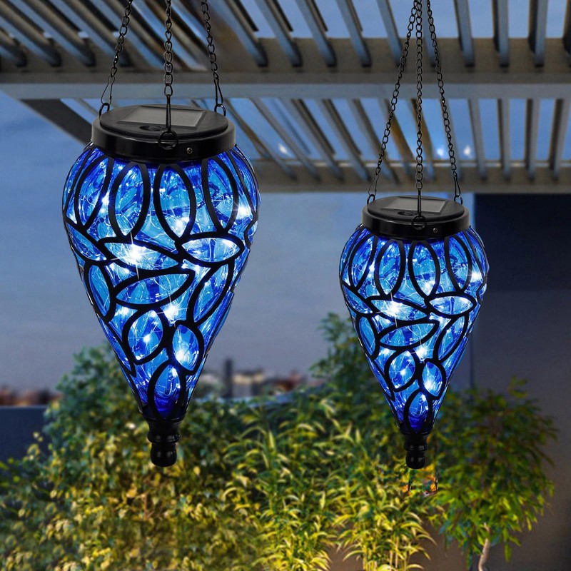 OMRAYTU Solar Hanging Lantern Outdoor Lights, Solar Lanterns Decorative Outdoor,Tear-Shaped