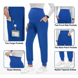 PACBREEZE Women's Maternity Scrubs with 6 Pockets, Workwear Maternity Jogger Scrubs Pregnancy Pants, S-XXL(Royal Blue, Large)