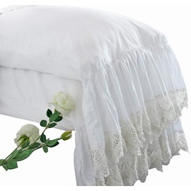 Queen's House White Pillowcases Vintage Farmhouse Crochet Pillow Cover Shams Standard Size Set of 2-Style F