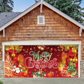 WES TAYIN 7 x 16 FT Merry Christmas Garage Door Cover, Xmas Garage Door Banner,Garage Door Decorations Hanging Backdrop Garage Door Mural for Indoor and Outdoor Party