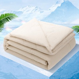 Syalife Cooling Comforter Queen Size, Summer Comforter with Arc-Chill Cooling Fiber, Cool Sleeping Summer Blanket for Night Sweats Hot Sleeper (90" x 90", Beige)