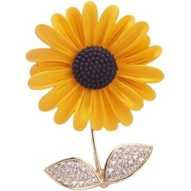 chenxiaonan Yellow Rhinestone Sunflower Brooch Plant Flower Brooch For Women Rhinestone Flower Party Office Brooch Pin Rhinestone Lapel Pin Clothing Accessories Gift Jewellery, Metal
