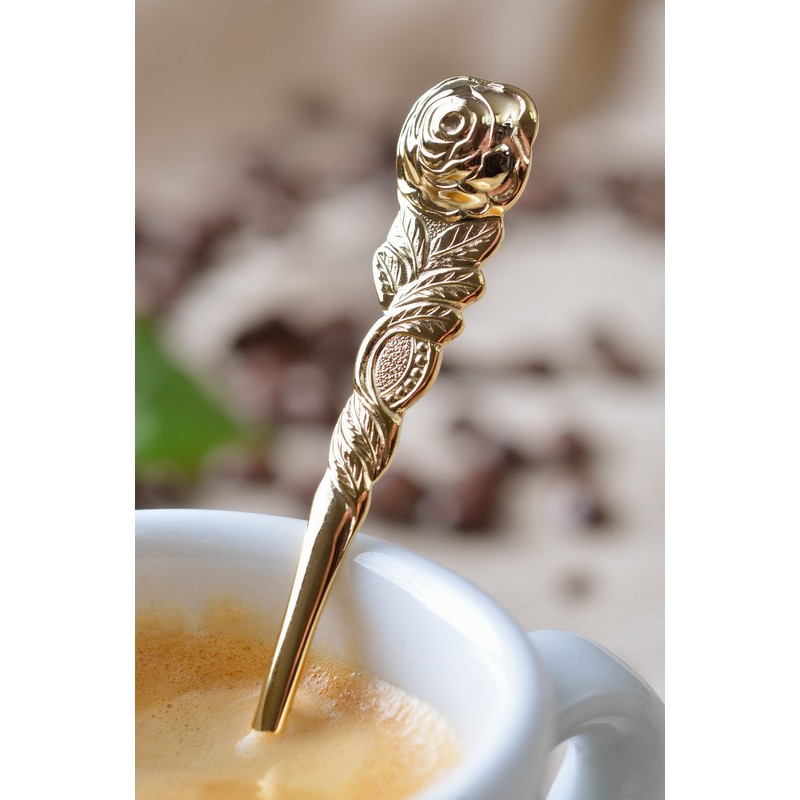 GRAEWE Espresso Spoons Gold Plated with Rose Design 6 Pieces