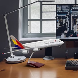 24-Hours 18” 1:130 Scale Airplane Models Asiana Airlines Airbus 380 Metal Planes Model Kits Display Diecast Aircraft with LED Light for Collection and Decoration (Touch or Sound Control)