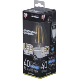 Iris Ohyama LDC3N-G-E17-FC LED Bulb, Filament, Base Diameter, 0.7 inches (17 mm), 40W Equivalent, Daylight White, All Light Distribution Type, Clear