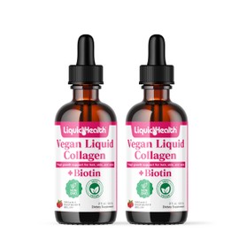 LIQUIDHEALTH LIQUIDHEALTH 100% Vegan Collagen Plus Biotin 100,000mcg Liquid Drops - Plant-Based Liquid Collagen for Women, Men - Hair & Nail Growth, Skin Health, Boosts Metabolism - Non-GMO, Sugar Free (2 Pack)
