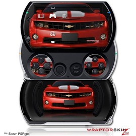 2010 Chevy Camaro Victory Red - White Stripes on Black - Decal Style Skins (fits Sony PSPgo)