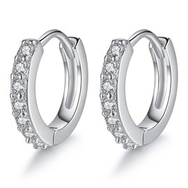 LIUJZZJ Silver Hoop Earrings for Women Silver Hoop Earrings with Zirconia Hypoallergenic Small Sleeping Hoop Earrings 13 mm, Silver