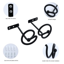 CHIMEI Black Curtain Holdbacks 2PCS, Small Out Door Curtain Wall Hook Drapes, Tiebacks Pull Back for Curtains, Decorative Curtain Hold Backs with Screws for Outdoor, Bedroom, Livingroom, Office