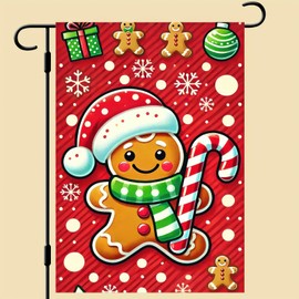BlissYard Christmas Gingerbread and Candy Cane Garden Flag, Double Sided 12x18 Inch Holiday Yard Decoration, Winter Outdoor Decor for Home (Metal Stand Not Included)