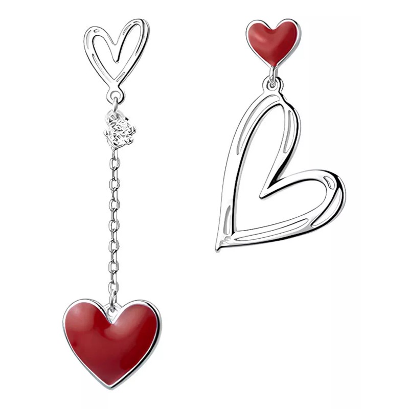Deluxe Aretes Zirconia Corazón Pendientes Asimétricos Regalo Amor