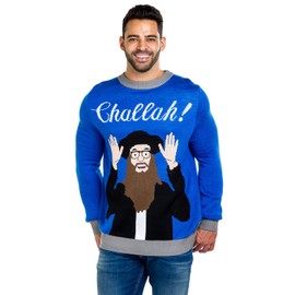 Tipsy Elves Men's Blue Challah! Hanukkah Sweater Size X-Large