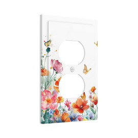 CZRPKEN Watercolor Flower Plant Wildflower Flowered 1 Gang Duplex Wall Plate Covers Light Switch Cover 1 Gang Outlet Plate Colorful Flora Flowered Decorative Switchplate Covers Electrical Faceplate