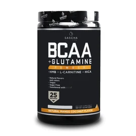 Sascha Fitness BCAA 4:1:1+Glutamine, HMB, L-Carnitine, HICA|Powerful and Instant Powder Blend with Branched Chain Amino Acids(BCAAs)for Pre, Intra and Post-Workout,Natural Mango Coconut Flavor,362.5g