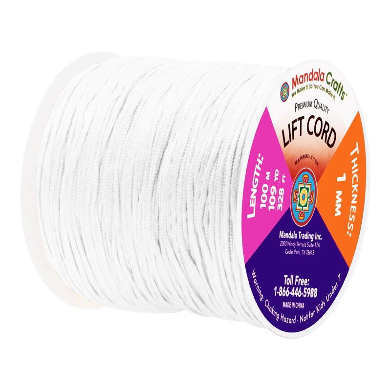 Mandala Crafts 1mm White Blind Strings Lift Shade Cord -