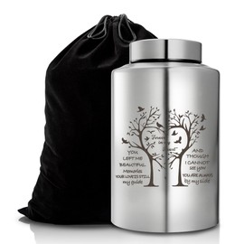 220 lbs Large Urns for Adult Male Female Ashes Silver Tree of Love Urns for Human Ashes Burial Urns for Cemetery Memorial Urn Large Keepsake Urn Decorative Cremation Urn with Velvet Bag