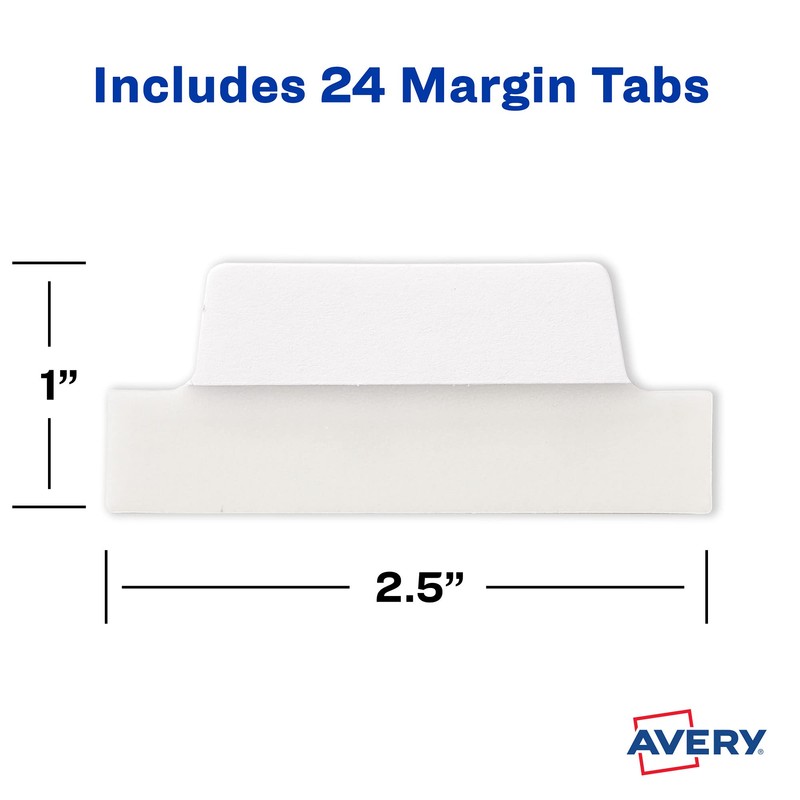 Avery Margin Ultra Tabs, 2.5" x 1", 2-Side Writable, White,
