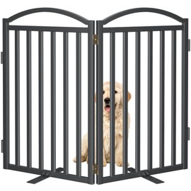 Malier Metal Freestanding Dog Gates with Door, 32'' Height Outdoor Indoor Dog Fences, Extra Wide Foldable Puppy Gate for Stairs (Black, 【2 Panels】 40''W × 32''H)