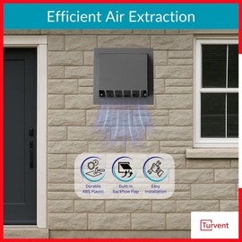 TURvent 4" inch Dryer Vent Cover Outside - ABS Plastic HVAC Air Vents for Exterior Wall - Gray Ventilation Exhaust Grille with Weather Protective Cap and Non-Return Valve