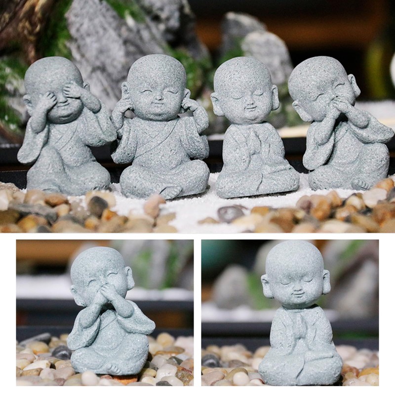 VIKKSAER Cute Buddha Statue, Sandstone Smiling Sculptures Home Feng Shui