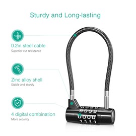 ORIA 4 Digit Combination Padlock, Long Gate Lock with Lengthened Steel Cable, Resettable Code, Waterproof Luggage Travel Lock for Luggage, Gym Locker, Toolbox, Cabinet - 2 Pack