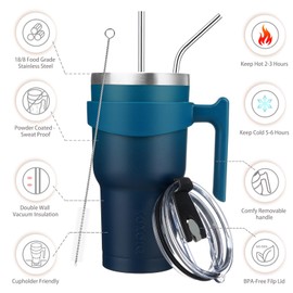 BJPKPK Tumbler With Handle And Straw 30 oz Stainless Steel Insulated Tumbler Cups With Lid For Water Or Ice Coffee,Indigo Black