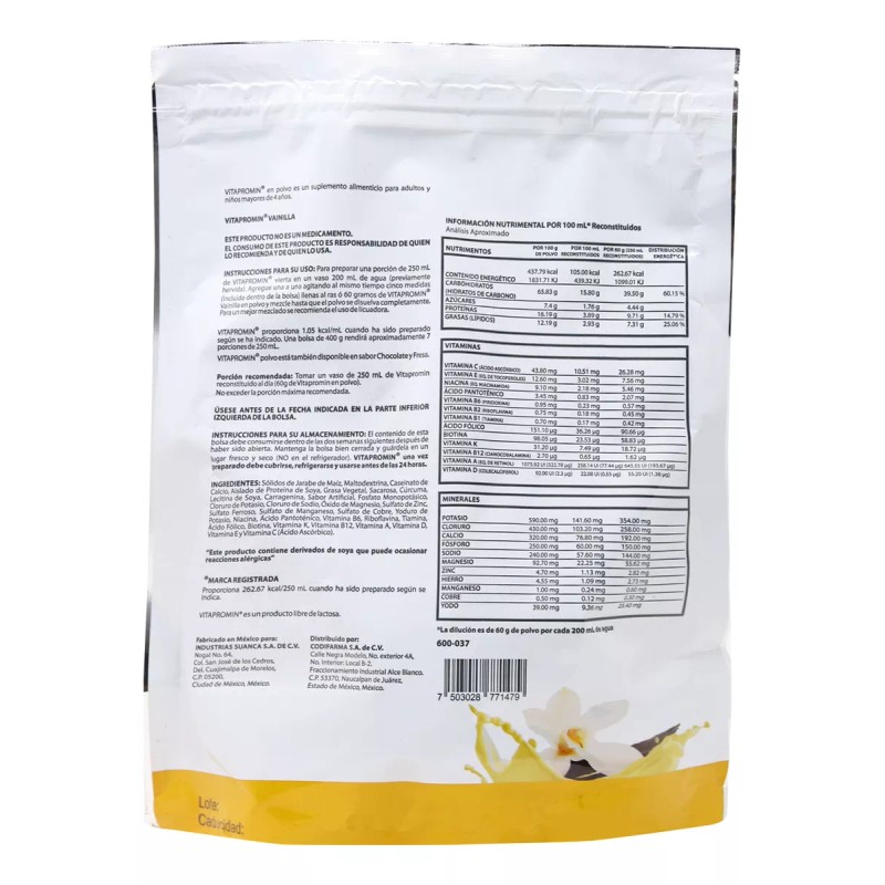 Vitapromin Sabor Vainilla 400 G Vitaminas, Proteinas Y Miner