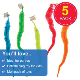 Baker Ross FN151 Fuzzy Spiral Worms - Pack of 5, Trick Worms for Pranks, Practical Jokes, Party Bag Filler