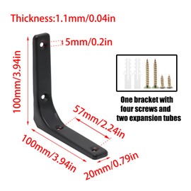 Adyoney 10pcs Heavy Duty L Brackets, 4 Inch Black Angle Bracket, Wall Shelf Bracket 90 Degree Corner Brace with Screws for Shelves, Wood, Cabinets(Black, 4Inch)