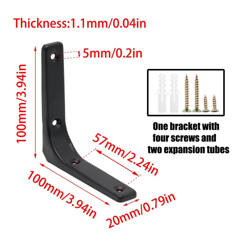 Adyoney 10pcs Heavy Duty L Brackets, 4 Inch Black Angle