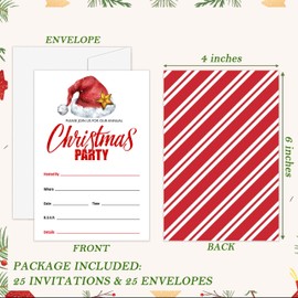 seclate Christmas Party Invitations, 25 Double-Sided Invitation Cards with 25 Envelopes, Santa Hat Invites for Party Decoration Supplies Favors - F03