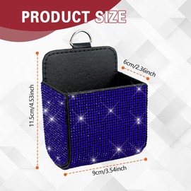 HQRNYP Car Vent Storage Organizer, Coin Holder for Car, Rhinestone Auto Vent Leather Pocket, Universal Car Accessories Bling Automotive Pouch Box with Hook Fit for Sunglasses, Key, Coin (Royal Blue)