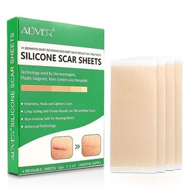 Hojas de silicona para eliminar cicatrices, hojas avanzadas de silicona para cicatrices causadas por cesárea, cicatrices corporales, cirugía, quemaduras, lesiones acné y estrías parches, 4 hojas reutilizables para cicatrices(3"×1.6")