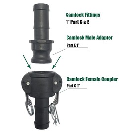 Quafwia 2 pcs Polypropylene Camlock Fittings (1” part C Female Coupler x Hose End) Cam and Groove Hose Fittings + 2 pcs PP Cam Lock Fitting (1” partE Male adapter x Hose End)