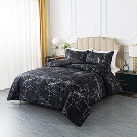 Caressma Twin Size Black Marble Comforter Set, Lightweight Soft 100% Microfiber Bedding Comforter Sets, Fluffy Comforter with Pillowcase 2 Pieces