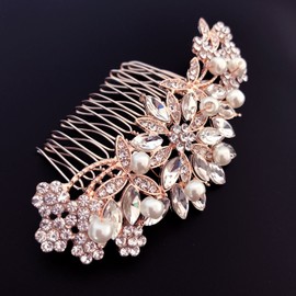 Ammei Headpiece Rose Gold Wedding Hair Comb With Pearls and Crystals Wedding Hair Accessories Bridal Headpiece Or For Parties (Rose God)