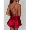 Acrawnni Women Satin Backless Mini Romper Dress Cowl Neck Tie