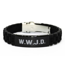 DesiDD W.W.J.D. Black Glidelock Clasp Bracelet Christian Gifts For Men Women Him Her Birthday Bible Verse Motivational Inspirational Quote Family Faith Based
