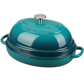 EDGING CASTING Enameled Oval Cast Iron Dutch Oven Pot with Lid, Bread Dutch Oven for Sourdough Bread Baking, 6QT, Darkcyan