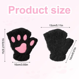 EUPSIIU Women's Fingerless Gloves, Thick Plush Gloves, Finger Gloves, Warm Cat Claw Bear Paw Plush Mittens, Winter Mittens, Pack of 2, Black, Khaki