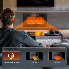 Unbranded 30 inch Electric Fireplace Inserts,in-Wall Recessed & Wall Mounted,Remote &Timer
