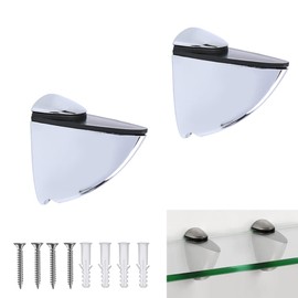 2 Pcs Adjustable Wood/Glass Floating Shelf Brackets Wall Mount, Polished Chrome