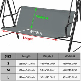 Swing Seat Replacement Cover for 2/3 Seater Outdoor Patio Swing 600D Thicken Oxford Porch Swing Cover Replacement Garden Rocking Chair Cushions Covers (Gray, 58.3x19.5 x19.5 inches)