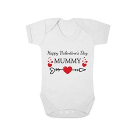 Second Ave Happy Valentine's Day Mummy Baby Grow Vest White Shortsleeve Babygrow Bodysuit