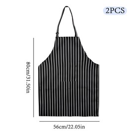 DALAETUS 2 Pcs Adjustable Aprons, Chef Aprons with Pocket, Unisex Bib Aprons, Black & White Striped Kitchen Aprons, Butchers Aprons for Women, Men, Home Kitchen Restaurant Coffee House Gardening