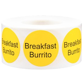 Yellow with Black Breakfast Burrito Circle Dot Adhesive Stickers, 1 Inch Round Labels, 500 Total Stickers