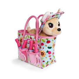 ChiChi Love Happy Gardening, Chihuahua Plush Dog with Garden Hat, Cute Garden Bag and 6 Pieces Garden Tool, 20 cm, from 3 Years
