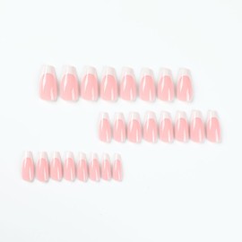 Resweky 24 Pieces Almond Medium False Nails French Print on Nails Nude Shiny False Nails Full Cover Acrylic Nails for Women