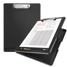 KIKIGOAL Portapapeles con Almacenamiento, Portapapeles de Enfermería Portátil con Clip, Carpeta de Portapapeles con Apertura Lateral, Portapapeles de Plástico, Tablero de Clip de Escritura, Negro