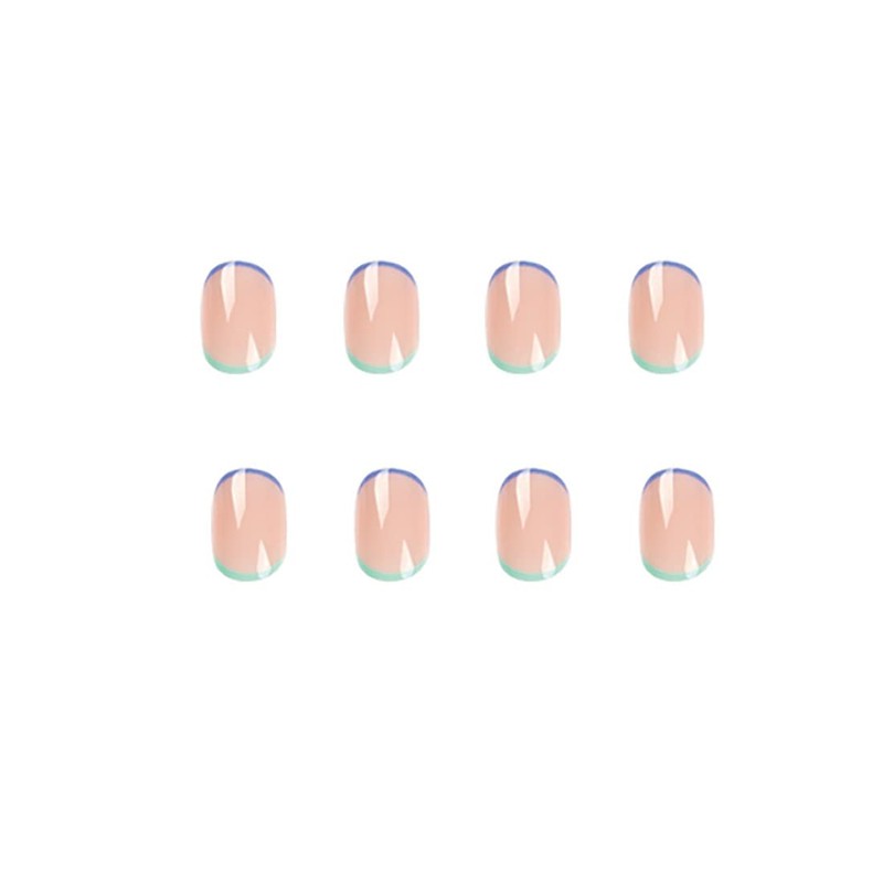 Simple French Blue Green Edge Nail Press on Nails Short